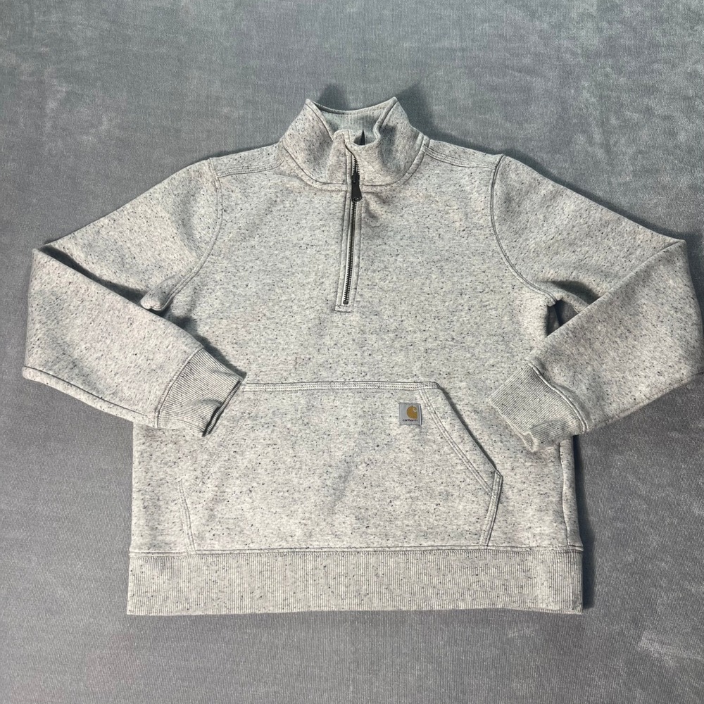 Carhartt Boys Quarter Zip Sweatshirt Medium M 8-10 Oatmeal Heather Cozy Fleece
